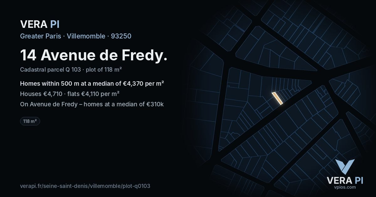 14 Avenue de Fredy, Villemomble at night – the plot lit, the parcels around coloured by the prices near them