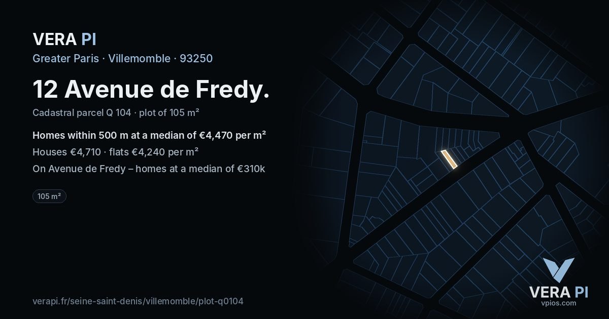 12 Avenue de Fredy, Villemomble at night – the plot lit, the parcels around coloured by the prices near them