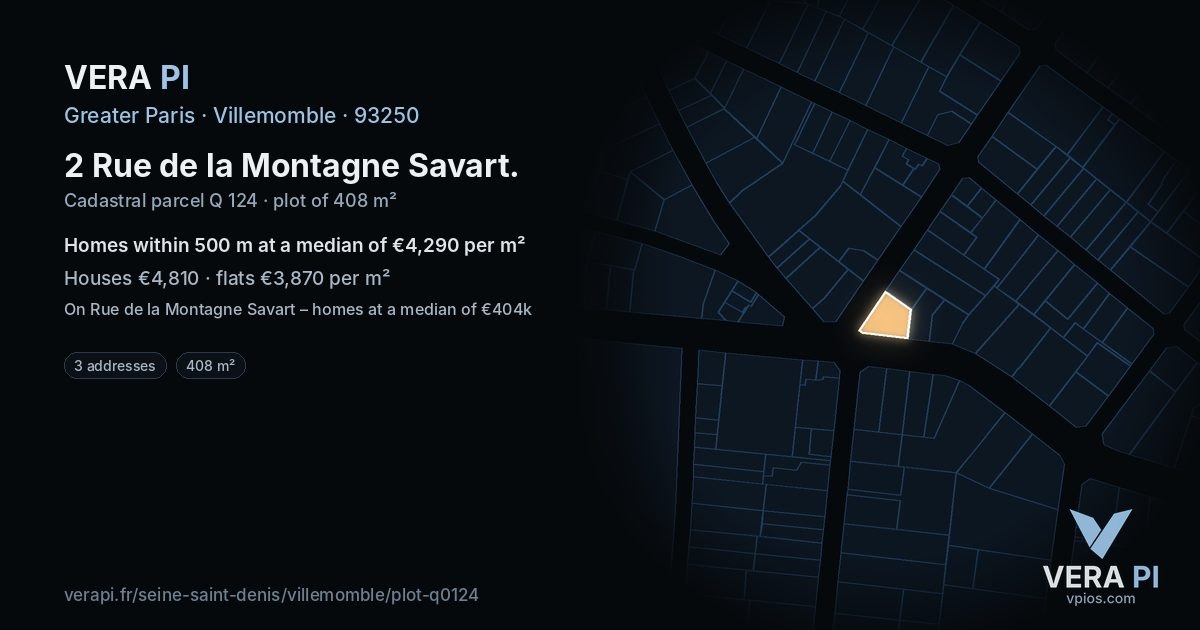 2 Rue de la Montagne Savart, Villemomble at night – the plot lit, the parcels around coloured by the prices near them