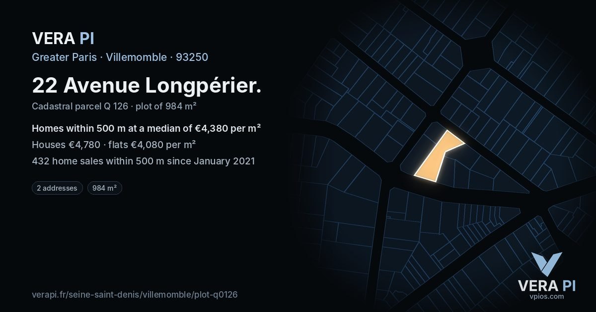 22 Avenue Longpérier, Villemomble at night – the plot lit, the parcels around coloured by the prices near them