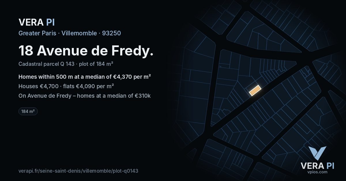 18 Avenue de Fredy, Villemomble at night – the plot lit, the parcels around coloured by the prices near them