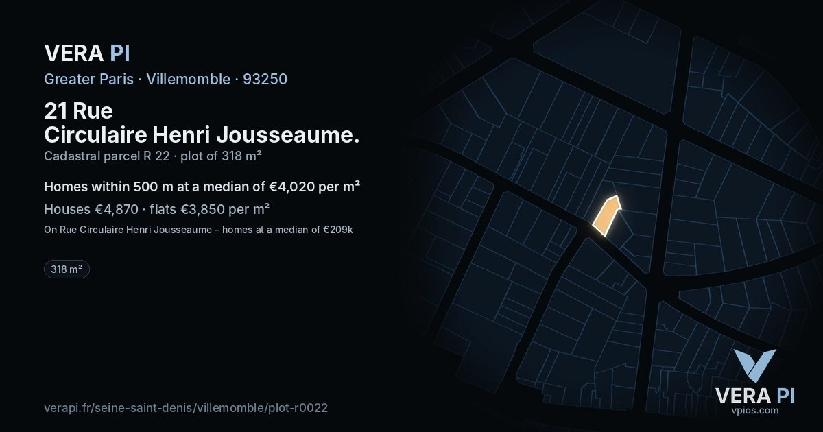 21 Rue Circulaire Henri Jousseaume, Villemomble at night – the plot lit, the parcels around coloured by the prices near them