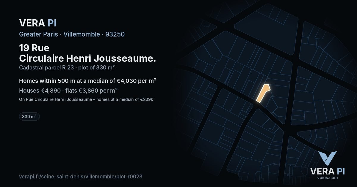 19 Rue Circulaire Henri Jousseaume, Villemomble at night – the plot lit, the parcels around coloured by the prices near them