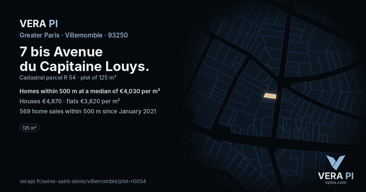 7 bis Avenue du Capitaine Louys, Villemomble at night – the plot lit, the parcels around coloured by the prices near them