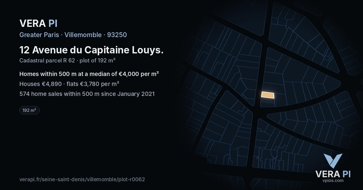 12 Avenue du Capitaine Louys, Villemomble at night – the plot lit, the parcels around coloured by the prices near them