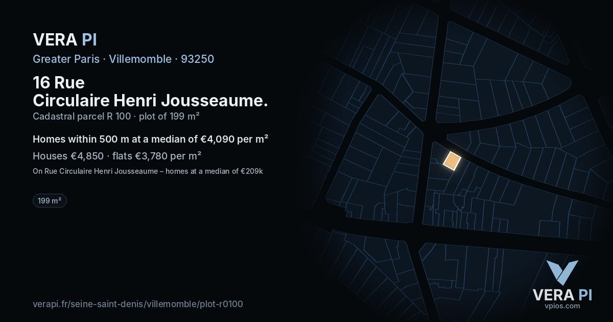 16 Rue Circulaire Henri Jousseaume, Villemomble at night – the plot lit, the parcels around coloured by the prices near them