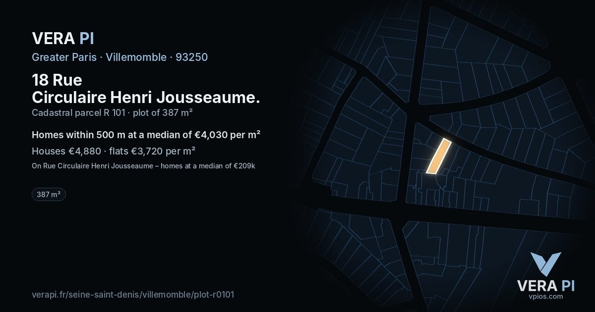 18 Rue Circulaire Henri Jousseaume, Villemomble at night – the plot lit, the parcels around coloured by the prices near them