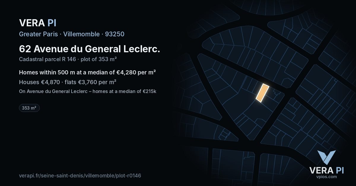 62 Avenue du General Leclerc, Villemomble at night – the plot lit, the parcels around coloured by the prices near them
