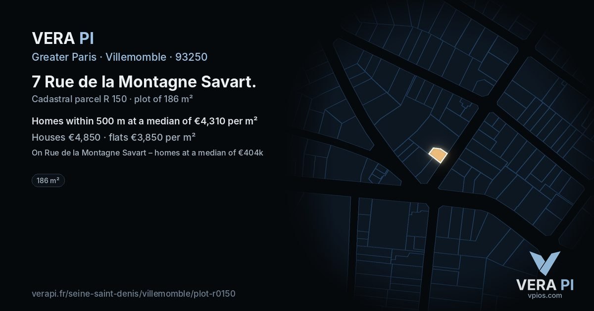 7 Rue de la Montagne Savart, Villemomble at night – the plot lit, the parcels around coloured by the prices near them