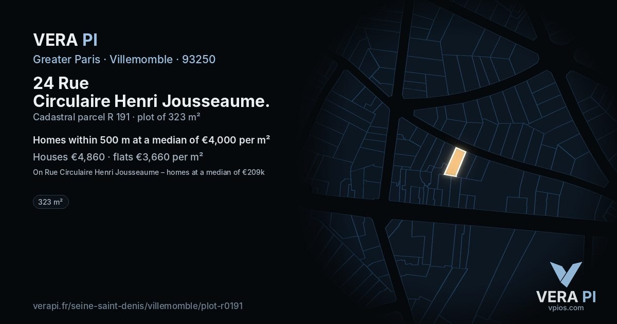 24 Rue Circulaire Henri Jousseaume, Villemomble at night – the plot lit, the parcels around coloured by the prices near them