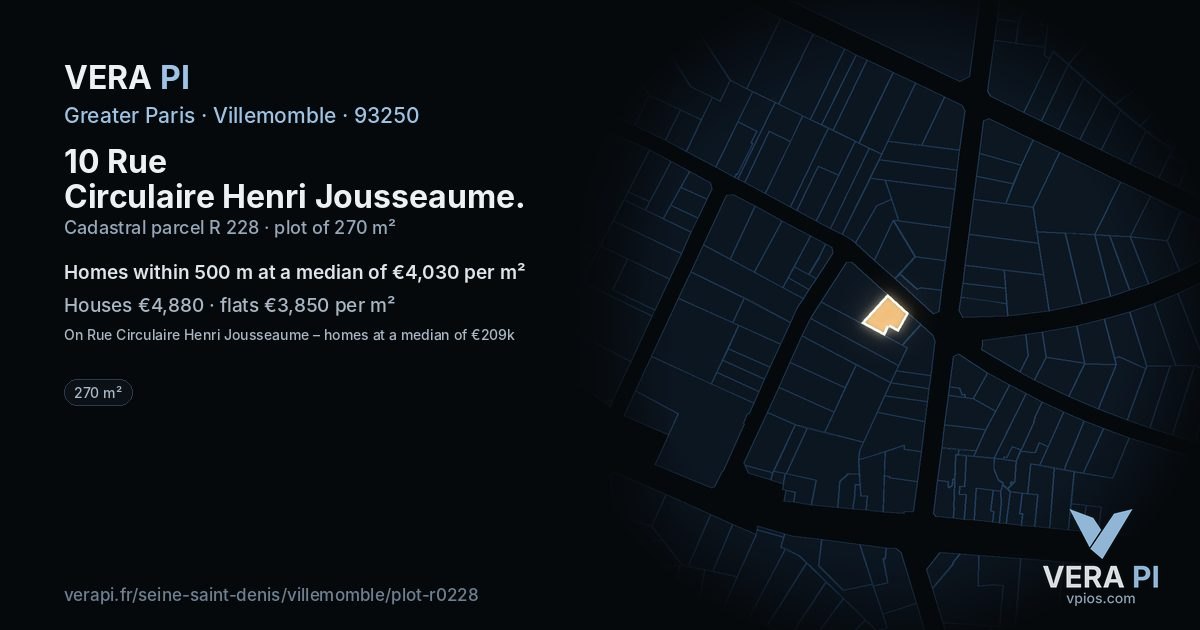 10 Rue Circulaire Henri Jousseaume, Villemomble at night – the plot lit, the parcels around coloured by the prices near them