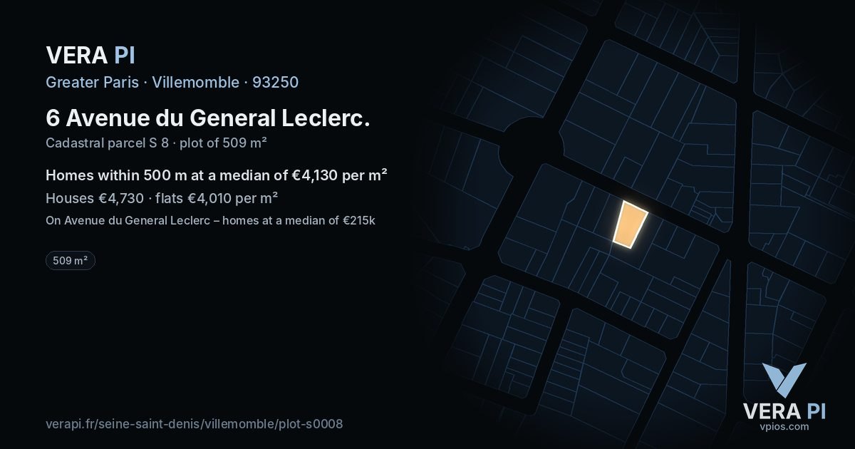 6 Avenue du General Leclerc, Villemomble at night – the plot lit, the parcels around coloured by the prices near them
