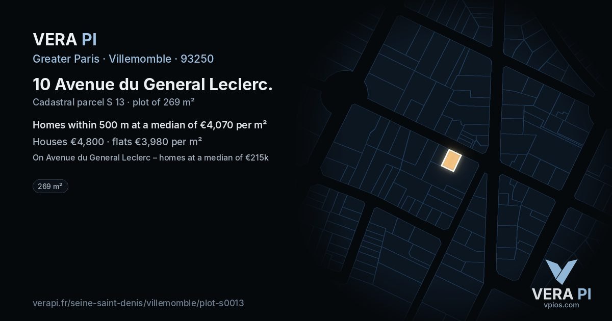 10 Avenue du General Leclerc, Villemomble at night – the plot lit, the parcels around coloured by the prices near them
