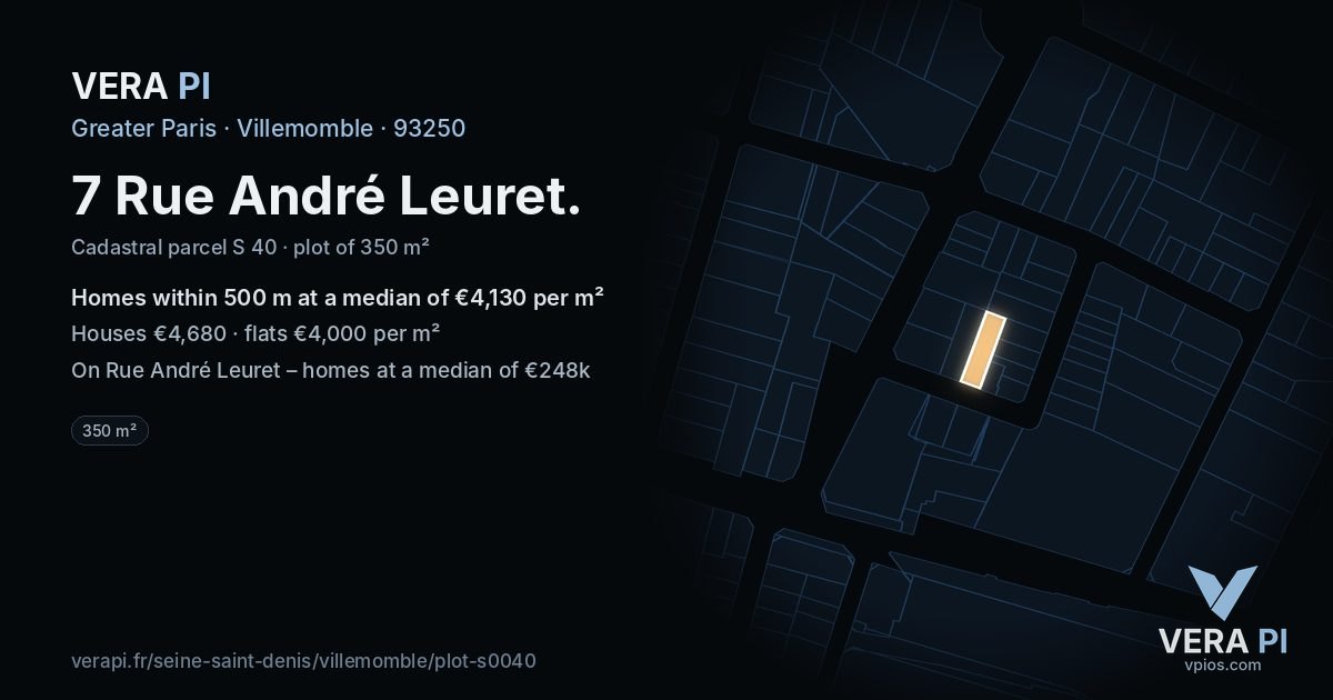 7 Rue André Leuret, Villemomble at night – the plot lit, the parcels around coloured by the prices near them