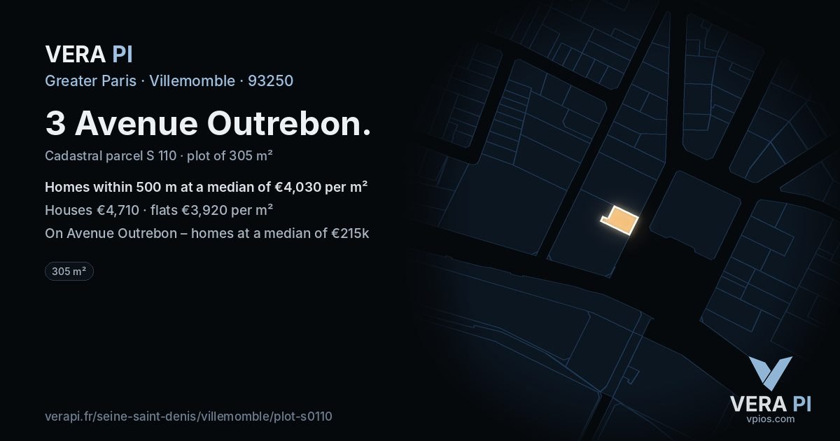 3 Avenue Outrebon, Villemomble at night – the plot lit, the parcels around coloured by the prices near them