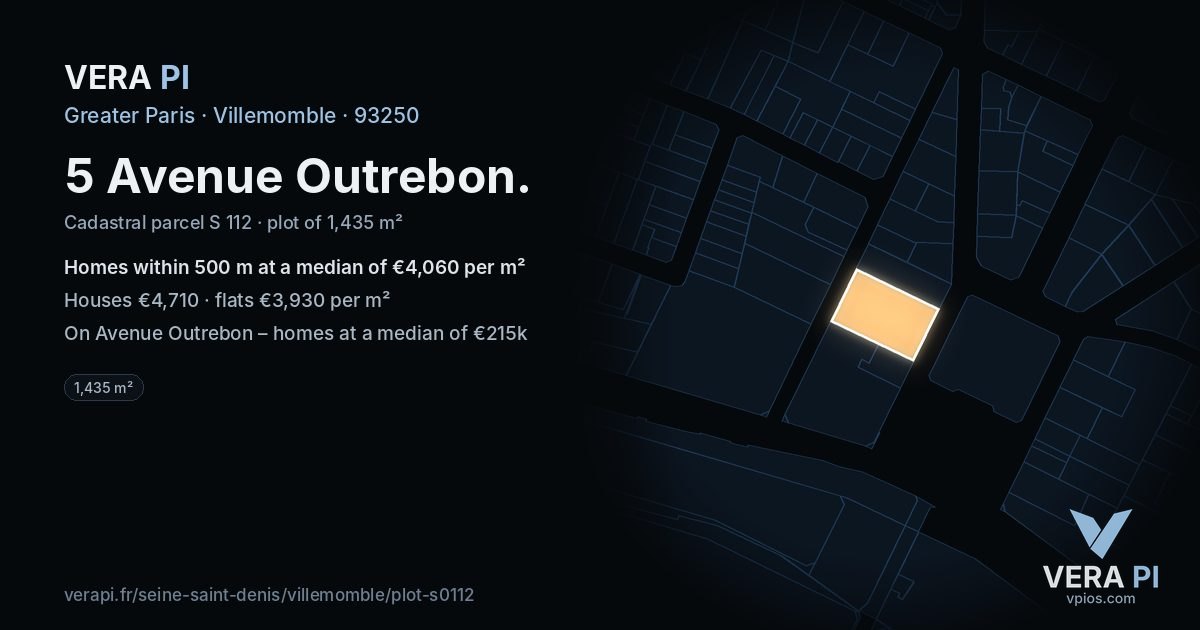 5 Avenue Outrebon, Villemomble at night – the plot lit, the parcels around coloured by the prices near them