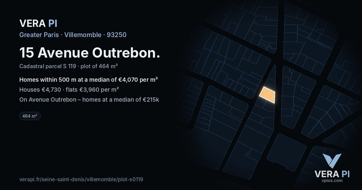 15 Avenue Outrebon, Villemomble at night – the plot lit, the parcels around coloured by the prices near them