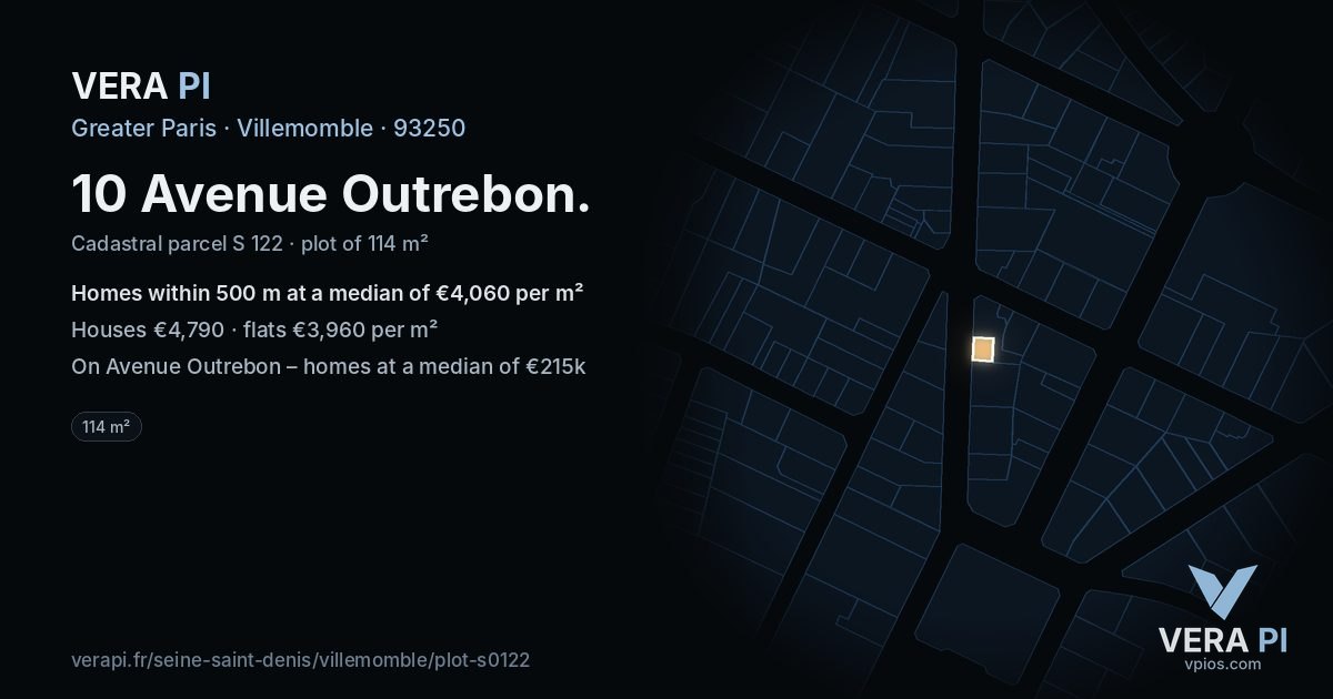 10 Avenue Outrebon, Villemomble at night – the plot lit, the parcels around coloured by the prices near them