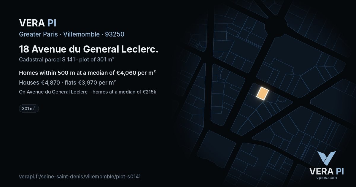 18 Avenue du General Leclerc, Villemomble at night – the plot lit, the parcels around coloured by the prices near them