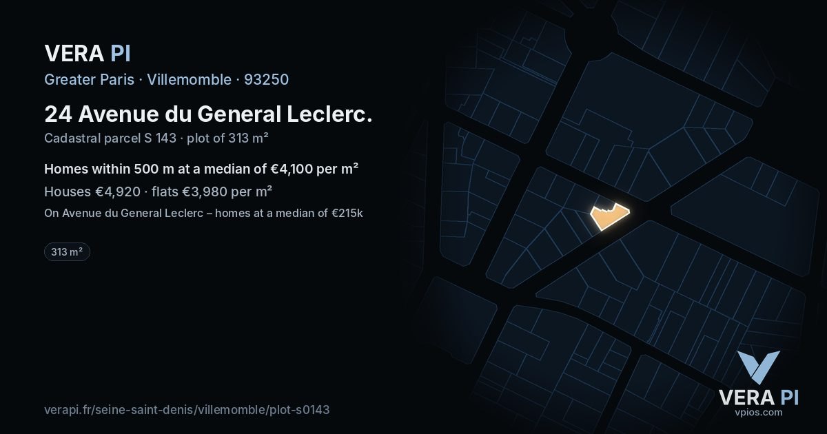 24 Avenue du General Leclerc, Villemomble at night – the plot lit, the parcels around coloured by the prices near them