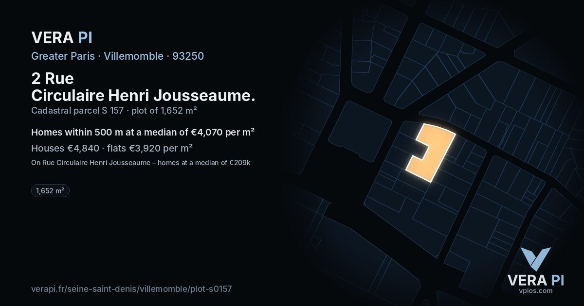 2 Rue Circulaire Henri Jousseaume, Villemomble at night – the plot lit, the parcels around coloured by the prices near them