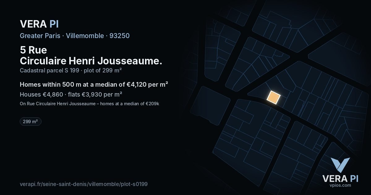 5 Rue Circulaire Henri Jousseaume, Villemomble at night – the plot lit, the parcels around coloured by the prices near them