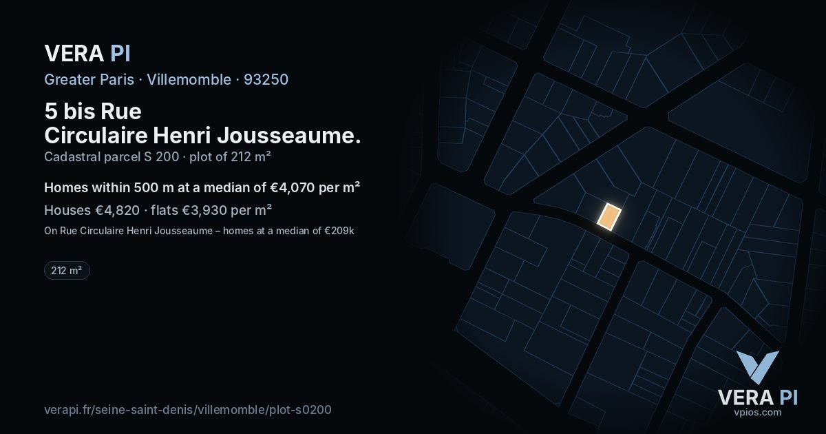 5 bis Rue Circulaire Henri Jousseaume, Villemomble at night – the plot lit, the parcels around coloured by the prices near them