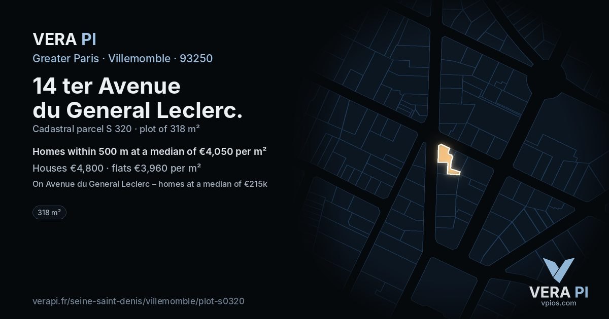 14 ter Avenue du General Leclerc, Villemomble at night – the plot lit, the parcels around coloured by the prices near them