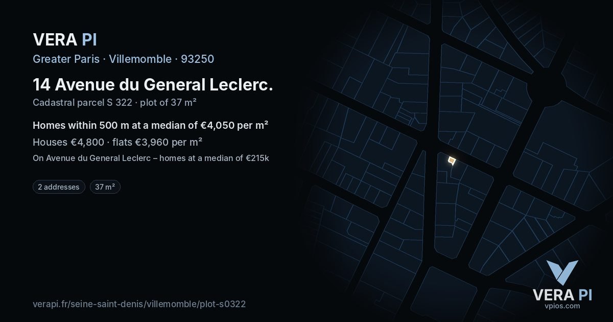 14 Avenue du General Leclerc, Villemomble at night – the plot lit, the parcels around coloured by the prices near them