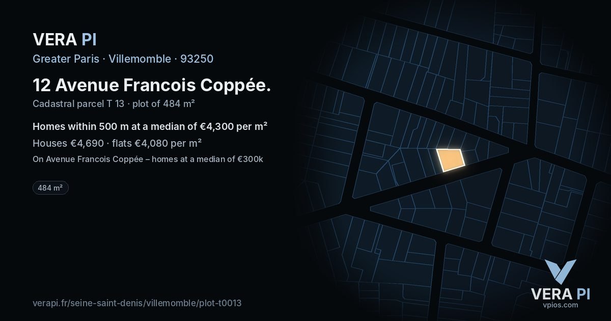 12 Avenue Francois Coppée, Villemomble at night – the plot lit, the parcels around coloured by the prices near them