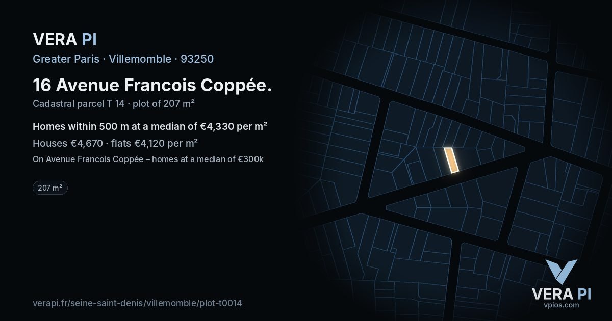 16 Avenue Francois Coppée, Villemomble at night – the plot lit, the parcels around coloured by the prices near them