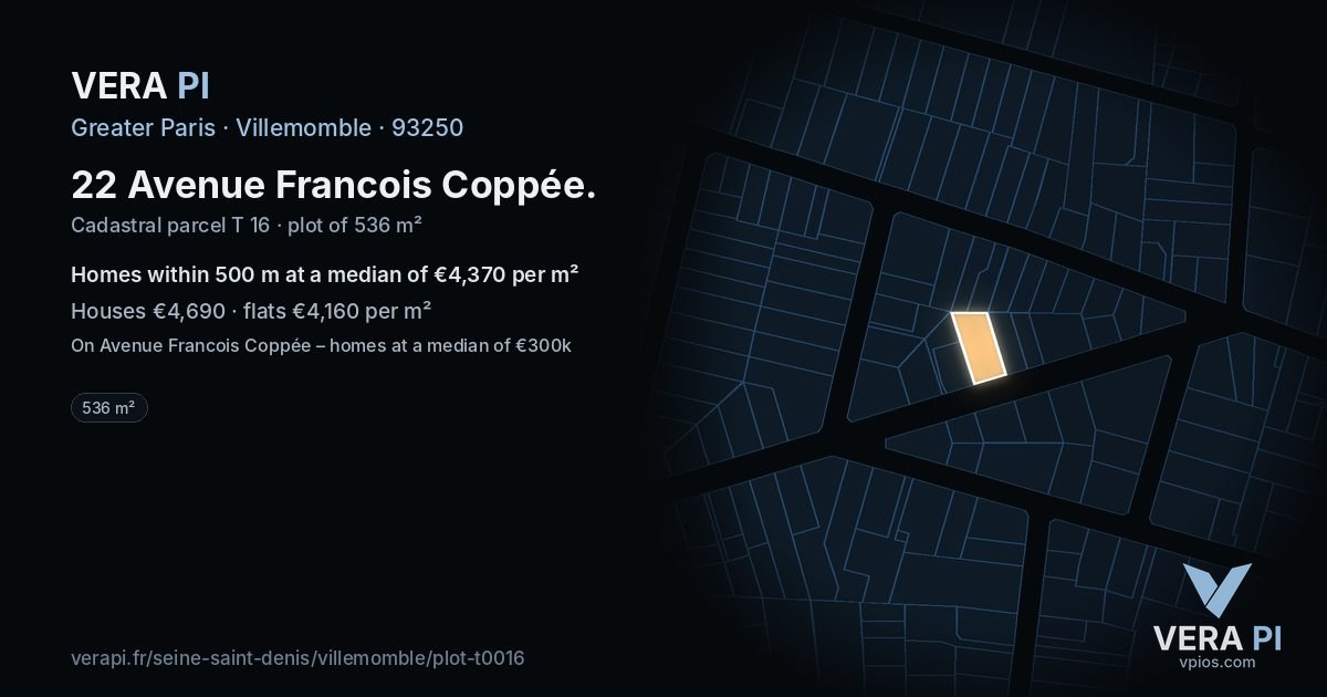 22 Avenue Francois Coppée, Villemomble at night – the plot lit, the parcels around coloured by the prices near them