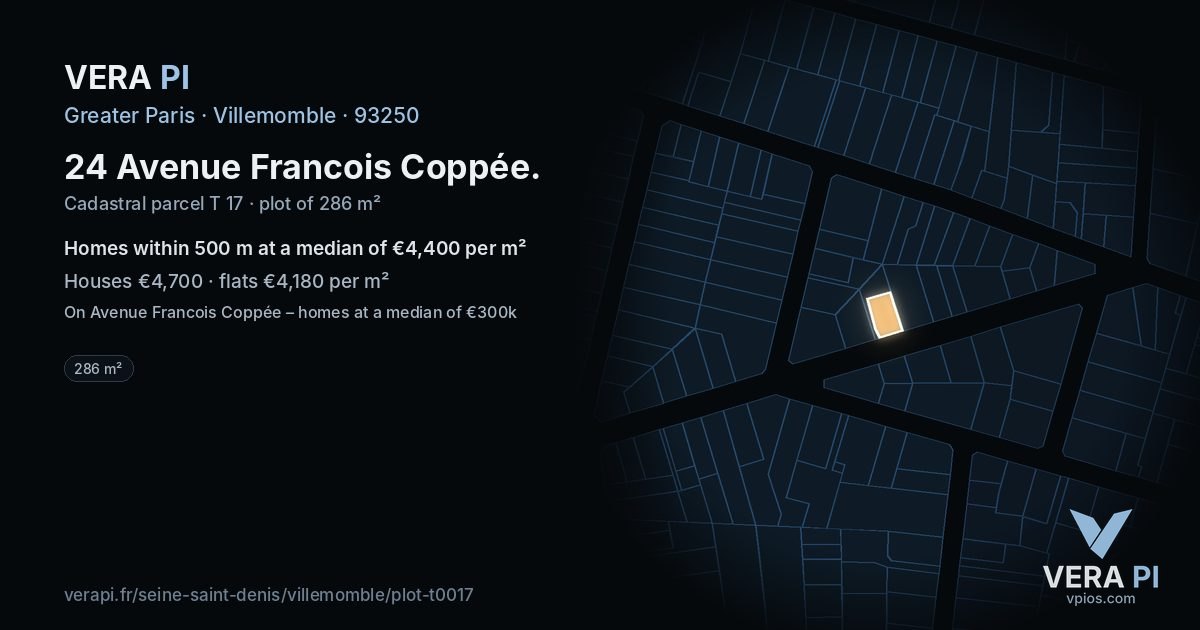 24 Avenue Francois Coppée, Villemomble at night – the plot lit, the parcels around coloured by the prices near them