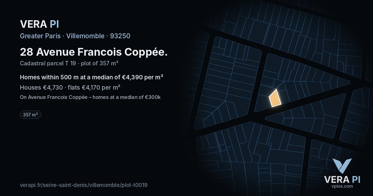 28 Avenue Francois Coppée, Villemomble at night – the plot lit, the parcels around coloured by the prices near them