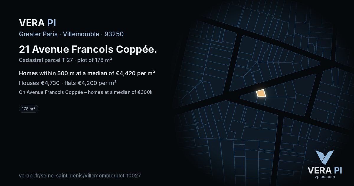21 Avenue Francois Coppée, Villemomble at night – the plot lit, the parcels around coloured by the prices near them