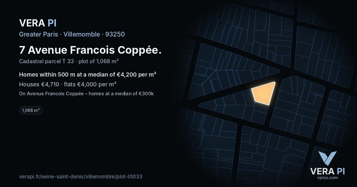7 Avenue Francois Coppée, Villemomble at night – the plot lit, the parcels around coloured by the prices near them