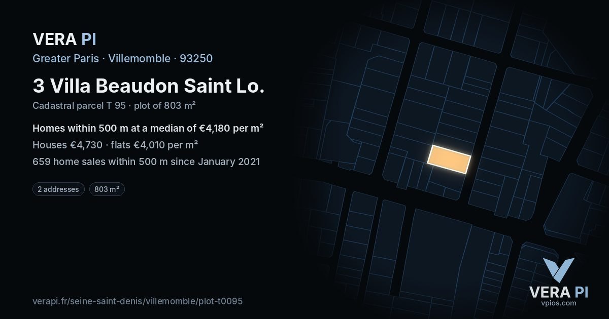 3 Villa Beaudon Saint Lo, Villemomble at night – the plot lit, the parcels around coloured by the prices near them