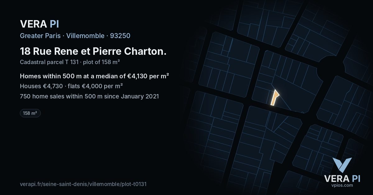18 Rue Rene et Pierre Charton, Villemomble at night – the plot lit, the parcels around coloured by the prices near them