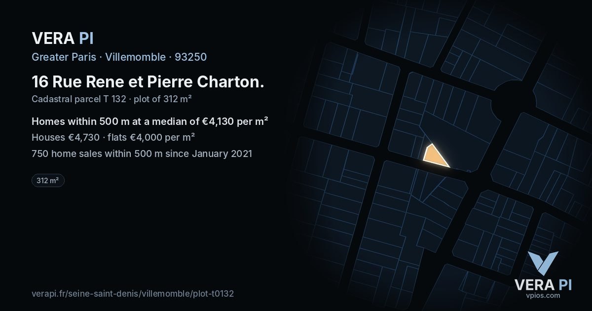 16 Rue Rene et Pierre Charton, Villemomble at night – the plot lit, the parcels around coloured by the prices near them