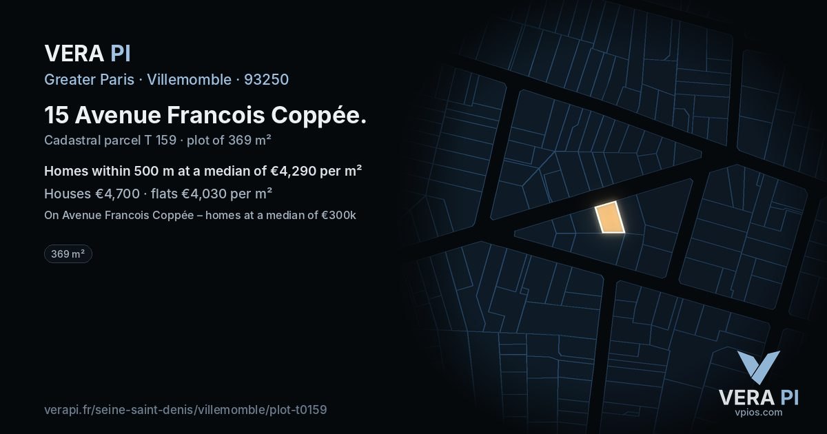 15 Avenue Francois Coppée, Villemomble at night – the plot lit, the parcels around coloured by the prices near them