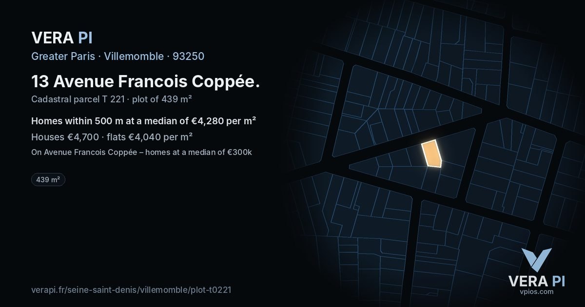 13 Avenue Francois Coppée, Villemomble at night – the plot lit, the parcels around coloured by the prices near them