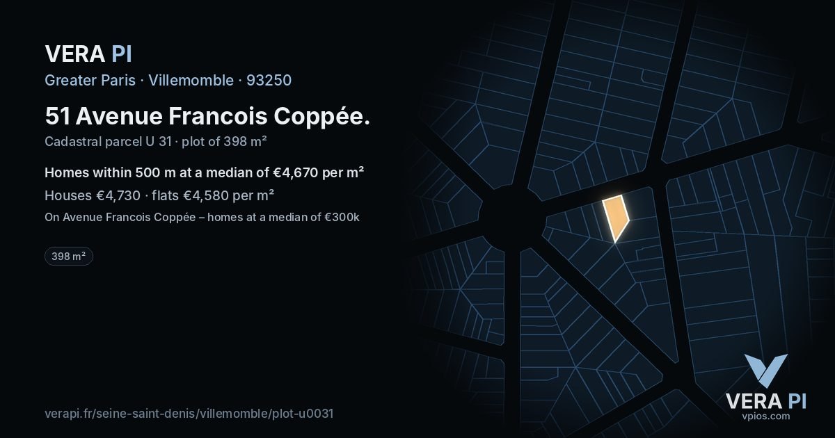 51 Avenue Francois Coppée, Villemomble at night – the plot lit, the parcels around coloured by the prices near them