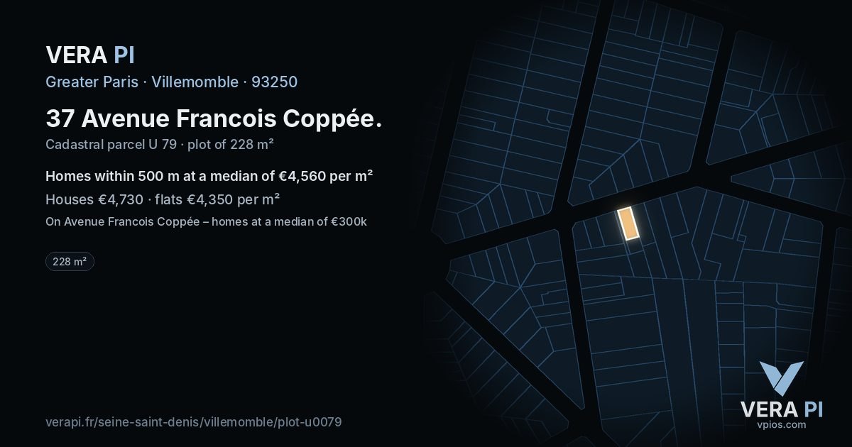 37 Avenue Francois Coppée, Villemomble at night – the plot lit, the parcels around coloured by the prices near them