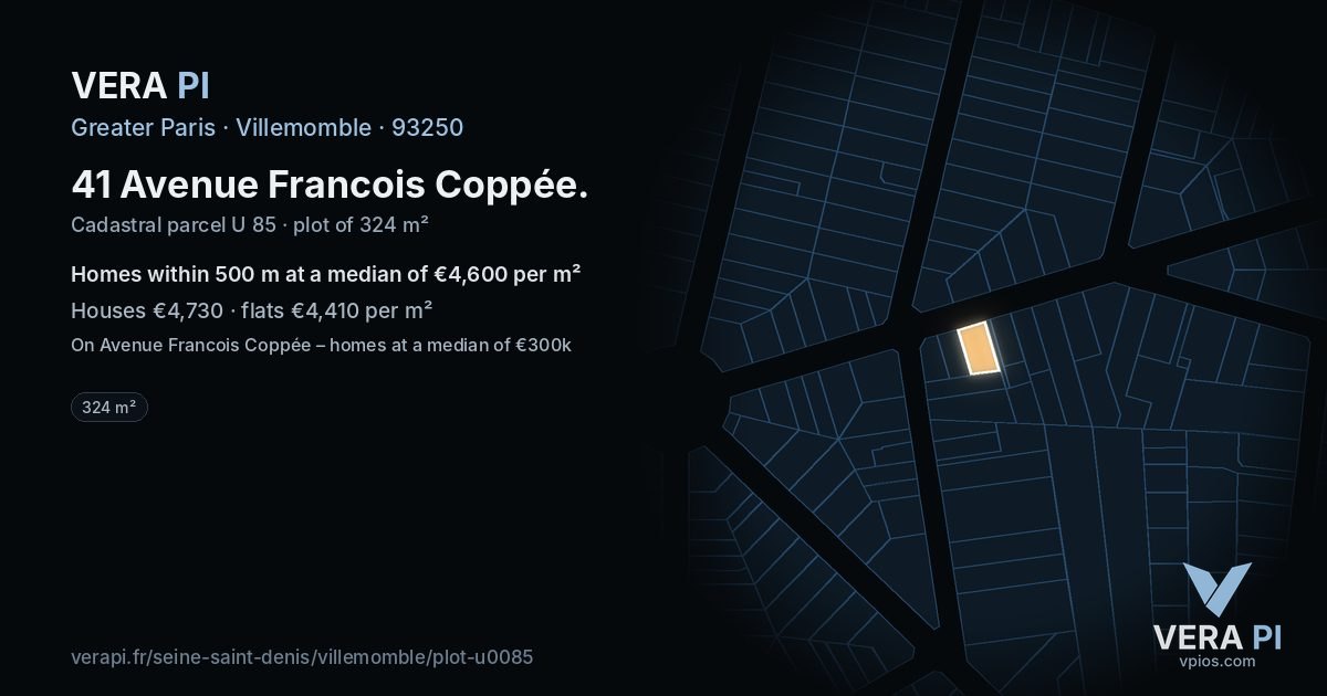 41 Avenue Francois Coppée, Villemomble at night – the plot lit, the parcels around coloured by the prices near them