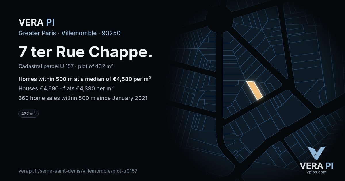 7 ter Rue Chappe, Villemomble at night – the plot lit, the parcels around coloured by the prices near them