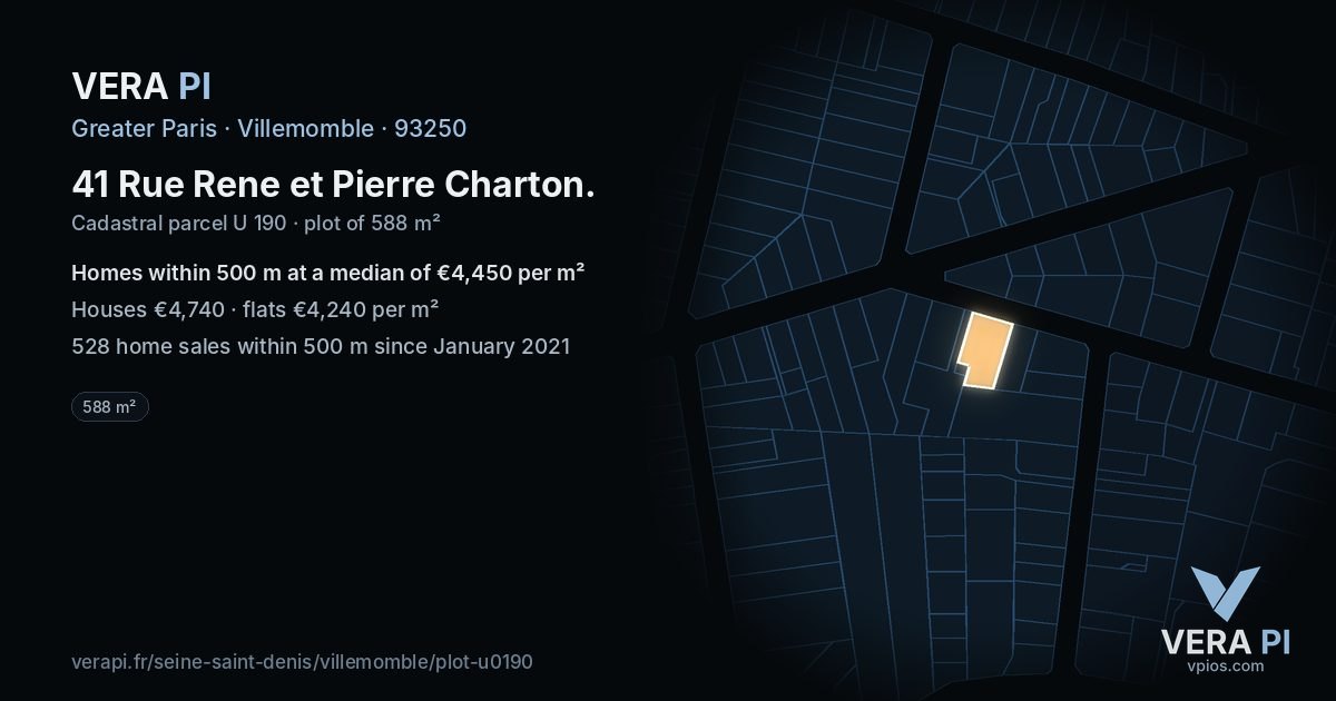 41 Rue Rene et Pierre Charton, Villemomble at night – the plot lit, the parcels around coloured by the prices near them