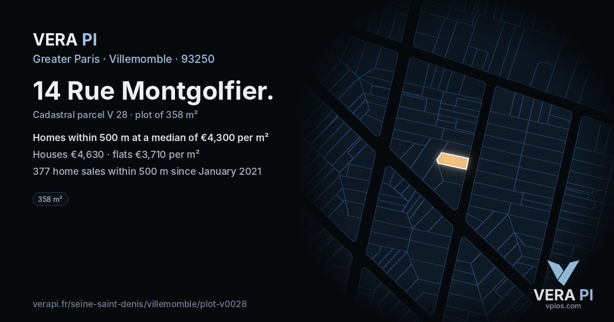 14 Rue Montgolfier, Villemomble at night – the plot lit, the parcels around coloured by the prices near them