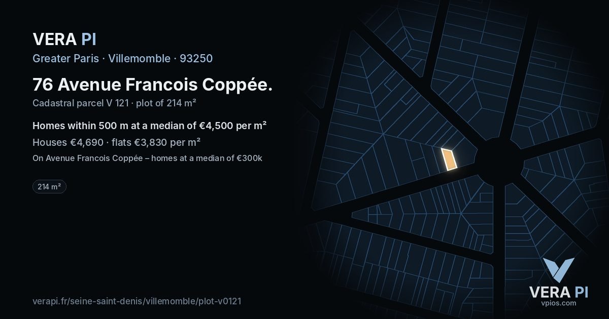 76 Avenue Francois Coppée, Villemomble at night – the plot lit, the parcels around coloured by the prices near them