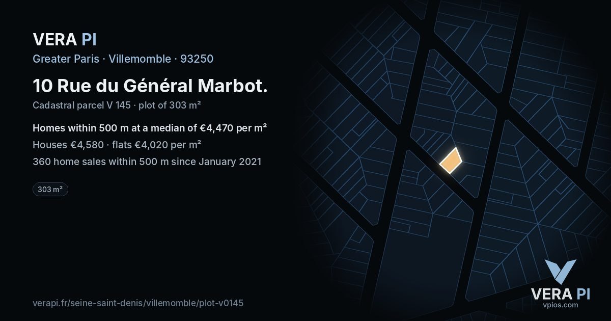 10 Rue du Général Marbot, Villemomble at night – the plot lit, the parcels around coloured by the prices near them