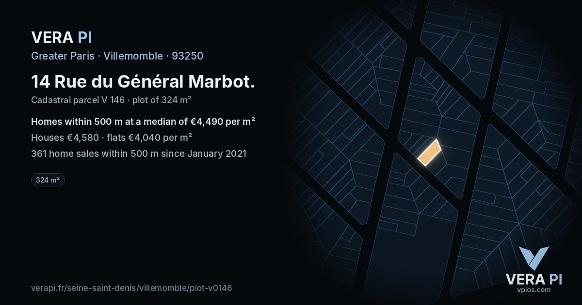 14 Rue du Général Marbot, Villemomble at night – the plot lit, the parcels around coloured by the prices near them
